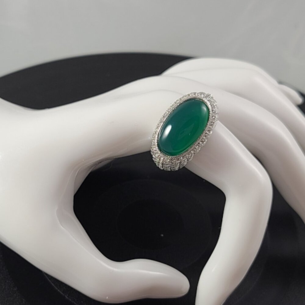 Judith Ripka Green Gemstone 925 SS / CZ Statement Ring Sz 8 - Picture 6 of 8